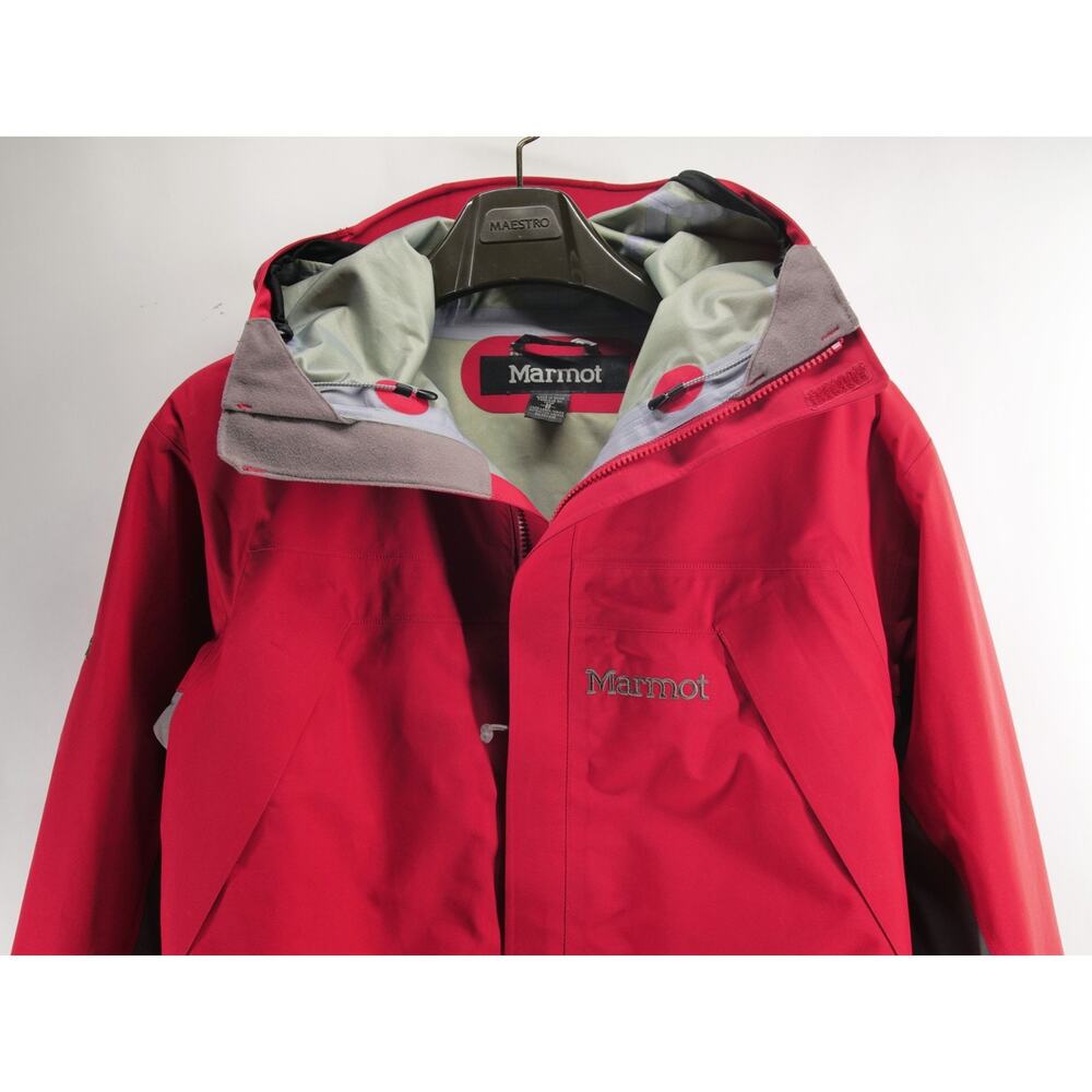 Marmot Jacket Mens Medium Red Grey Gore-Tex Performance Shell Waterproof Hooded - Picture 2 of 16